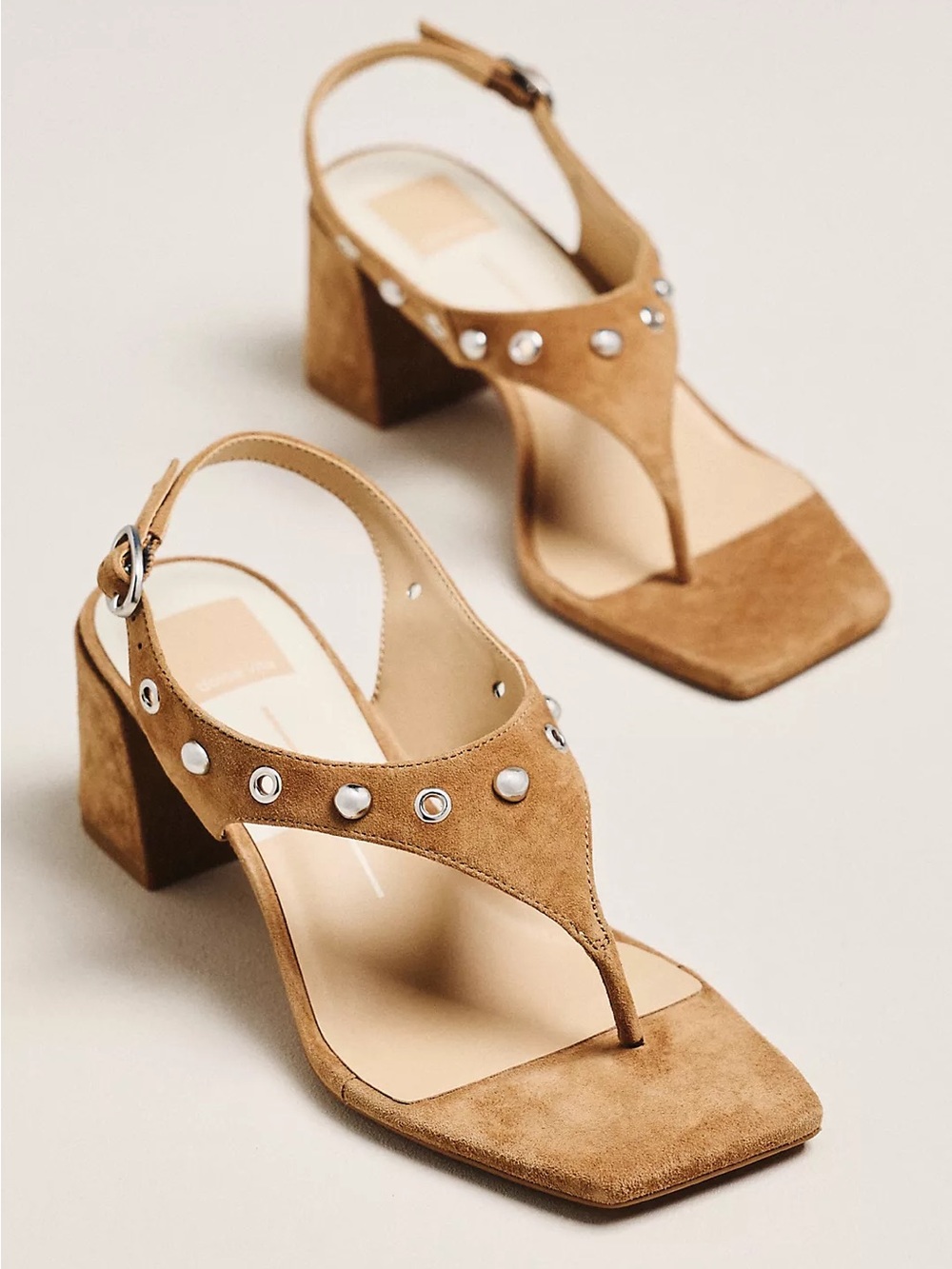 Dolce Vita Yves Studded Block Heel Sandals 9 Brown Suede Slingback Thong New